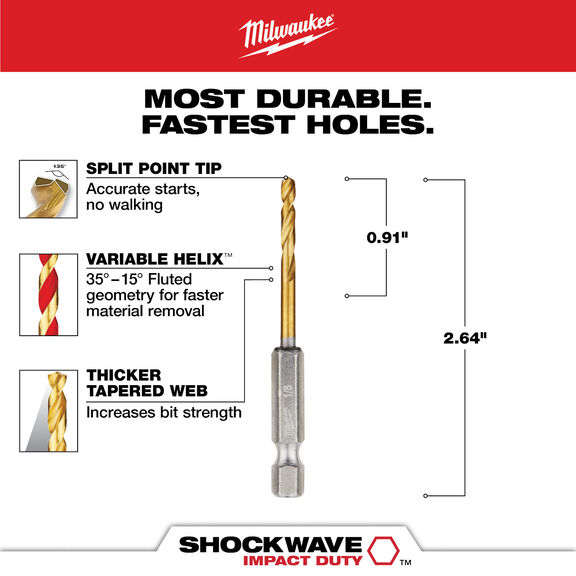 1/8" SHOCKWAVE Impact Duty RED HELIX Titanium Drill Bit image number 1